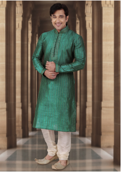 Green Color Dupion Kurta Set